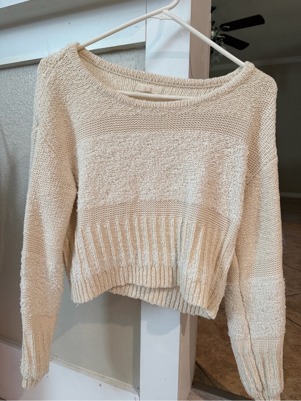 La Hearts Cream Crewneck Textured Knit Sweater